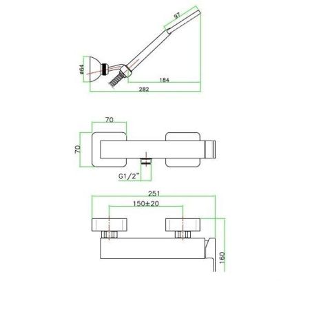 Смеситель для ванны и душа Fiore Kube 100CR8540 настенный хром