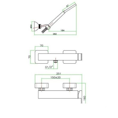 Смеситель для ванны и душа Fiore Kube 100CR8540 настенный хром - фото 3