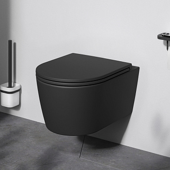 Унитаз подвесной Am.Pm Func C8F1700MBSC черный матовый с сиденьем микролифт безободковый каскадный смыв