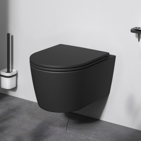 Унитаз подвесной Am.Pm Func C8F1700MBSC черный матовый с сиденьем микролифт безободковый каскадный смыв