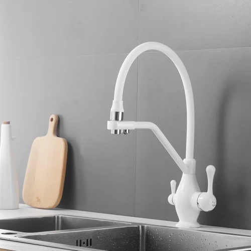 Смеситель для кухни Rose R858C на мойку белый - фото 4