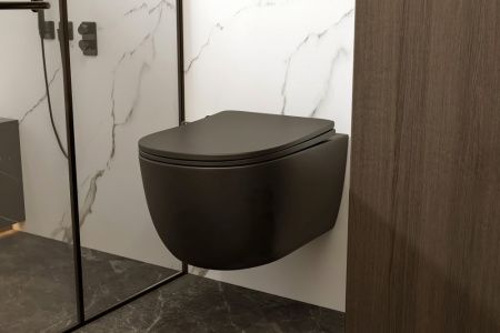 Унитаз подвесной Abber Bequem AC1104MB черный с сиденьем микролифт безободковый каскадный смыв