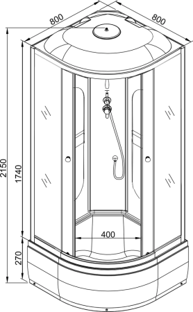 Душевая кабина AvaCan L780GM+EL 80х80 четверть круга с крышей ориентация универсальная