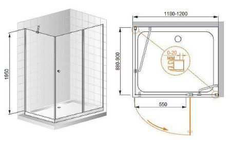 Душевой уголок Cezares ELENA ELENA-W-AH-1-120/90-P-Cr-R 120х90 стекло рифленое профиль хром без поддона