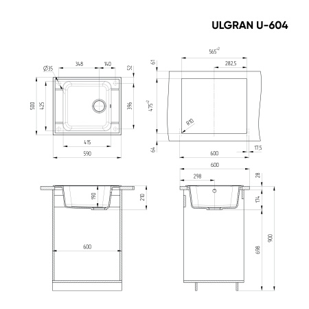 Кухонная мойка Ulgran Classic U-604-328 59х50 цвет бежевый