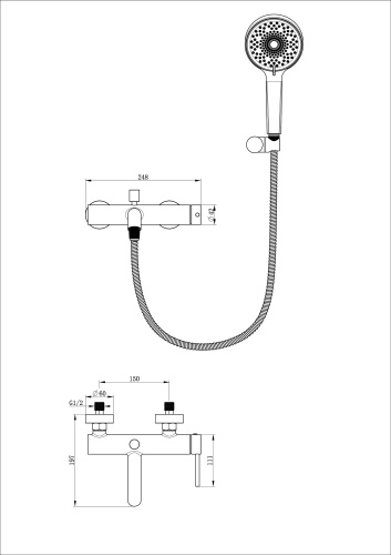 Смеситель для ванны Wonzon & Woghand Stick WW-88639017-MB настенный черный - фото 2