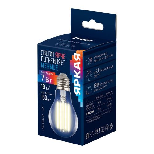 Лампа светодиодная Uniel LED-A60-7W/3000K/E27/CL GLY01TR - фото 3