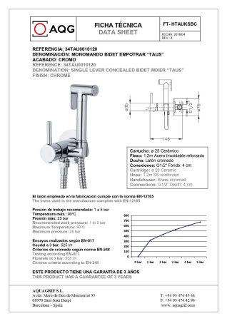 Гигиенический душ со смесителем AQG 34TAU0010120 цвет хром