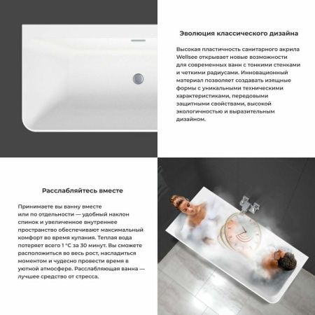 Ванна акриловая Wellsee Bromance 231604000 170х80 пристенная асимметричная с ножками