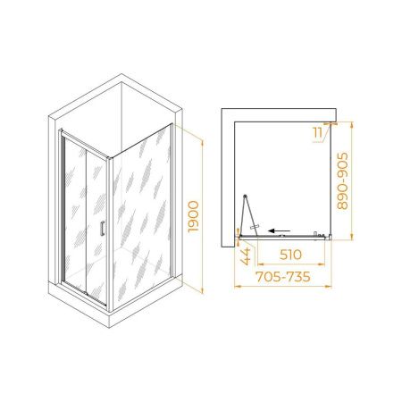 Душевой уголок RGW Passage 060814279-14 90х70 стекло прозрачное профиль хром без поддона
