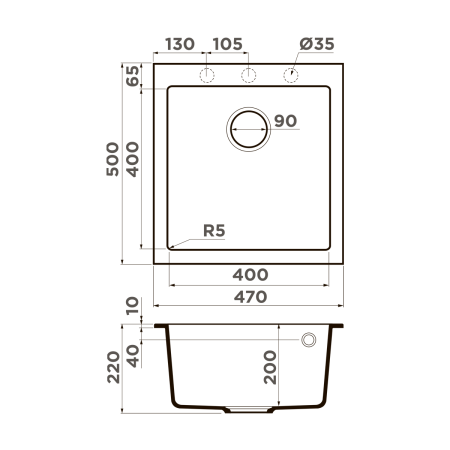 Кухонная мойка Omoikiri Bosen 47A 4993816 45х50 цвет серый