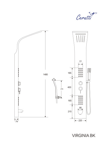 Душевая панель Cerutti SPA CT9989 прямоугольная настенная - фото 3