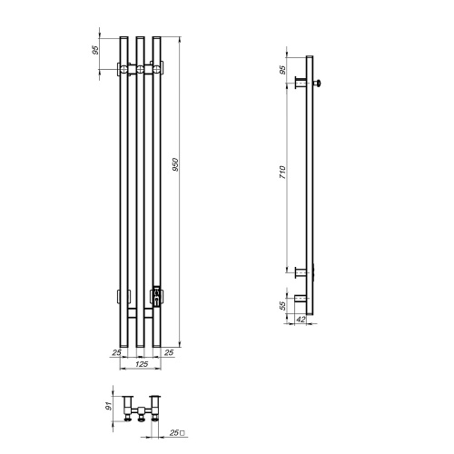 Полотенцесушитель Тругор Вектор Пэк сп ПэкВеккв3_95х12,5графВГП 13х75 электрический графит - фото 2