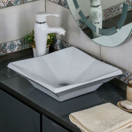 Раковина из сантехнического фарфора Melana A562-805 40х40 накладная цвет белый без отверстий под смеситель