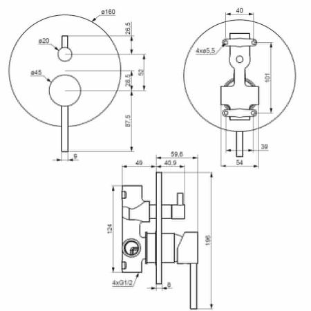 Смеситель для ванны и душа Damixa Scandinavian Pure 367100000 встраиваемый в стену хром