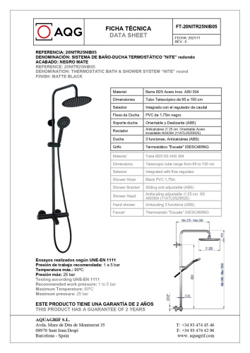 Душевая колонна AQG 20NITR25NIB05 настенная цвет черный матовый - фото 2