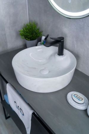 Раковина керамическая Gid 53321 40х40 накладная цвет белый без отверстий под смеситель