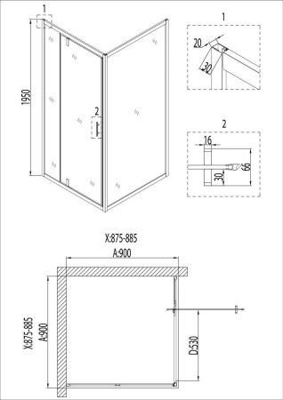 Душевой уголок Niagara Nova 68010811BLACK 90х90 стекло прозрачное профиль черный без поддона