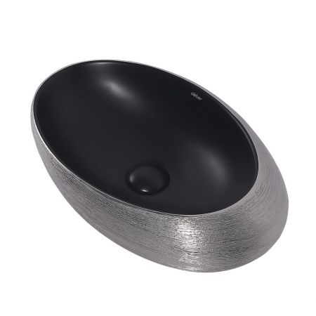 Раковина из сантехнического фаянса Abber BEQUEM AC2107BS 50х30 накладная цвет черный/серебро без отверстий под смеситель