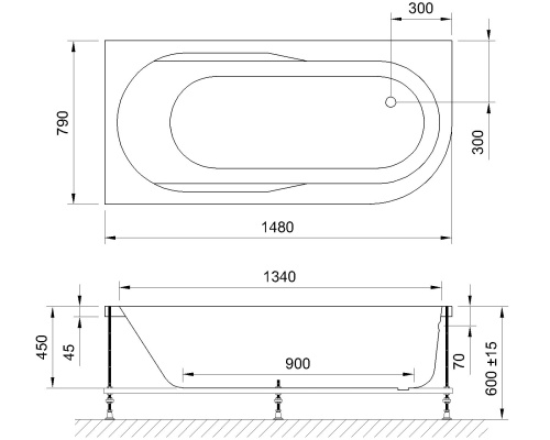 Ванна гидромассажная Royal Bath AZUR RB614201ST-L 148х79 пристенная угловая асимметричная - фото 2