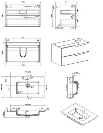 Тумба с раковиной Parly Rhea Rhea80 80х50 подвесная