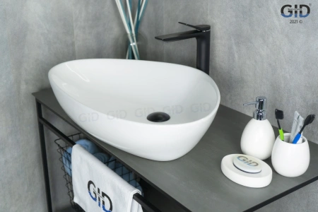 Раковина керамическая Gid Creativo 51117 70х40 накладная цвет белый без отверстий под смеситель