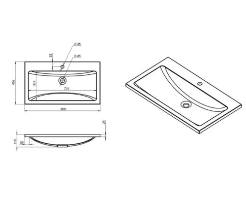 Раковина из литьевого мрамора Uperwood Self 4538341002 80х45 полувстраиваемая цвет белый - фото 3