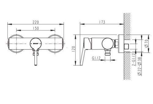 Смеситель для душа Bravat PALACE BLACK F9172217BM-01-RUS настенный черный - фото 2
