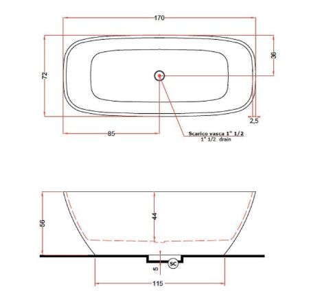 Ванна из искусственного камня Gruppo Treesse BRIO V297BL 170х70 отдельностоящая прямоугольная