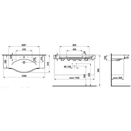 Раковина керамическая Laufen Palace 8.1270.4.000.104.1 120 см подвесная цвет белый 1 отверстие под смеситель