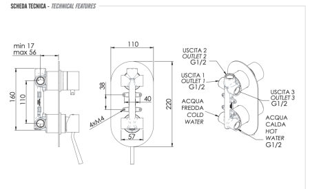 Смеситель для душа Remer Minimal N93 встраиваемый в стену хром
