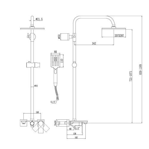Душевая стойка Savol S-601144-1 настенная цвет хром - фото 3