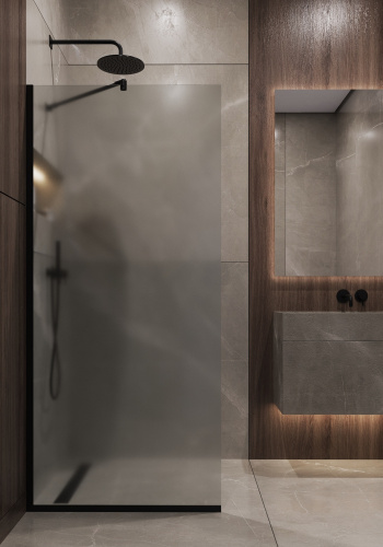 Душевая перегородка Timo T08 89х195 стекло матовое профиль черный - фото 2