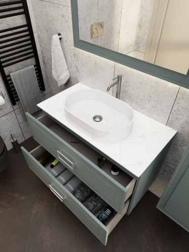 Тумба со столешницей La Fenice CUBO TWIN NFNC-01-CUB-G-100-2-3-GG 100х62х49 подвесная цвет серый/зелёный - фото 4