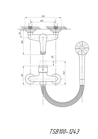 Cмеситель для ванны и душа TSARSBERG TSB-100-1243 настенный хром