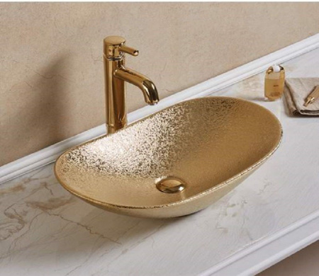 Раковина из санфаянса CeramaLux 7811ASJ 62х36 накладная цвет золото