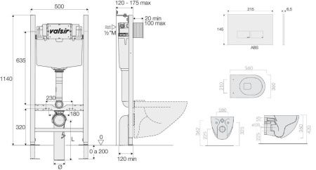 Комплект унитаз с инсталляцией и клавишей смыва Valsir KIT VSCR 7317 Std P3