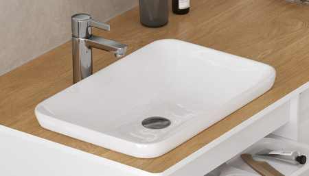 Раковина из фаянса Velvex E408D 52х34 полувстраиваемая цвет белый без отверстий под смеситель