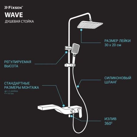 Душевая стойка Fixsen FX-9400B настенная цвет черный