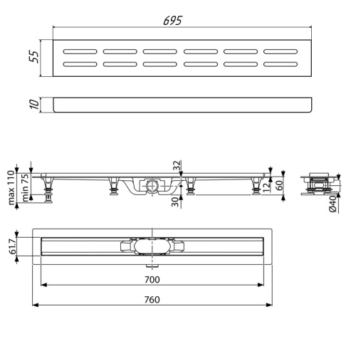 Душевой лоток Timo Eco SP10700-DG10700 в пол - фото 2