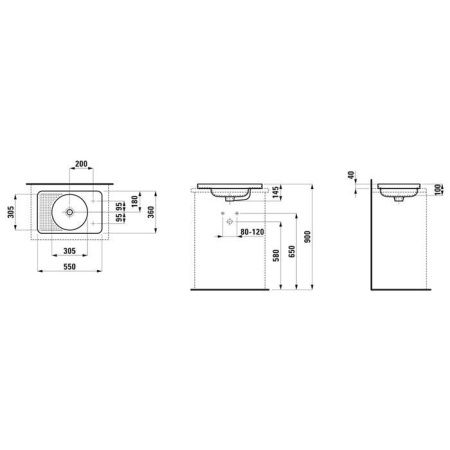Раковина керамическая Laufen VAL 8.1728.1.000.112.1 60 см встраиваемая цвет белый без отверстий под смеситель