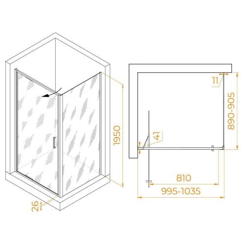 Душевой уголок RGW Stilvoll 703214509-11 100х90 стекло прозрачное профиль хром без поддона - фото 5