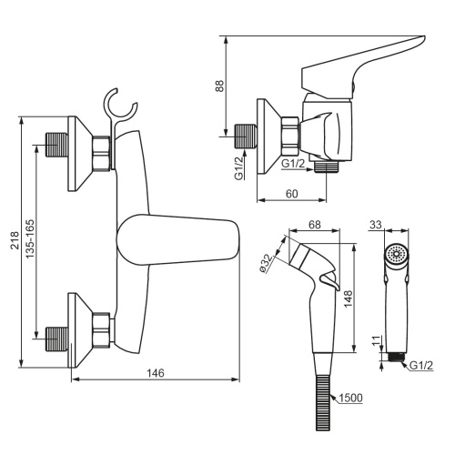 Смеситель для душа Damixa Jupiter 778000300 настенный черный - фото 5