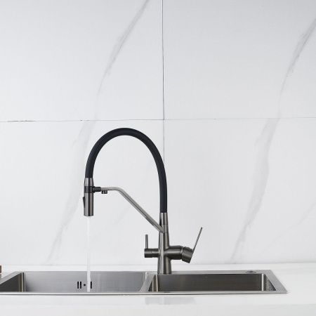 Смеситель для кухни Shevanik S278T на мойку оружейная сталь