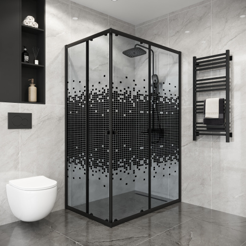 Душевой уголок Niagara Eco NG-1018-14QBLACK 98х78 стекло с рисунком профиль черный матовый - фото 3