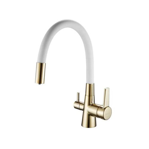 Смеситель для кухни Shevanik S668E на мойку золото/белый - фото 2