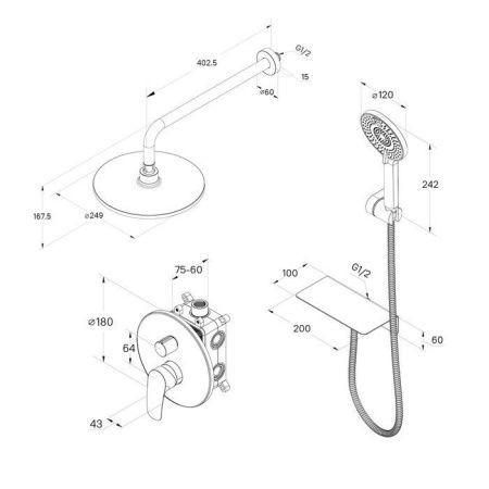 Душевая система Milardo Rora RORBL02M67 встраиваемая в стену цвет черный