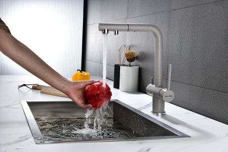 Смеситель для кухни Paulmark SERPENTINE Se213222-GR на мойку серый