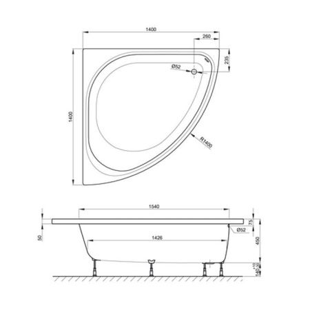 Ванна стальная Bette Arco 6035-000 PLUS 140х140 угловая четверть круга без ножек