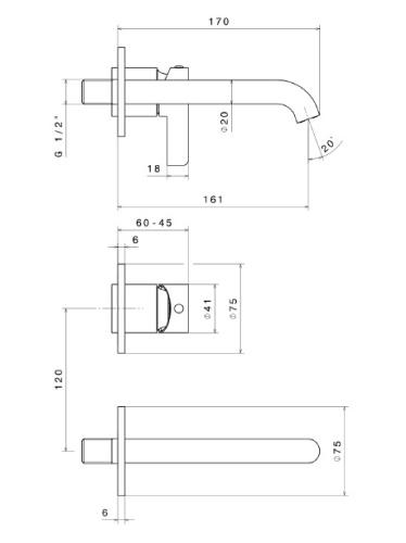Смеситель Kerama Marazzi LINEA 71028EKM.21.018 настенный хром без термостата - фото 2